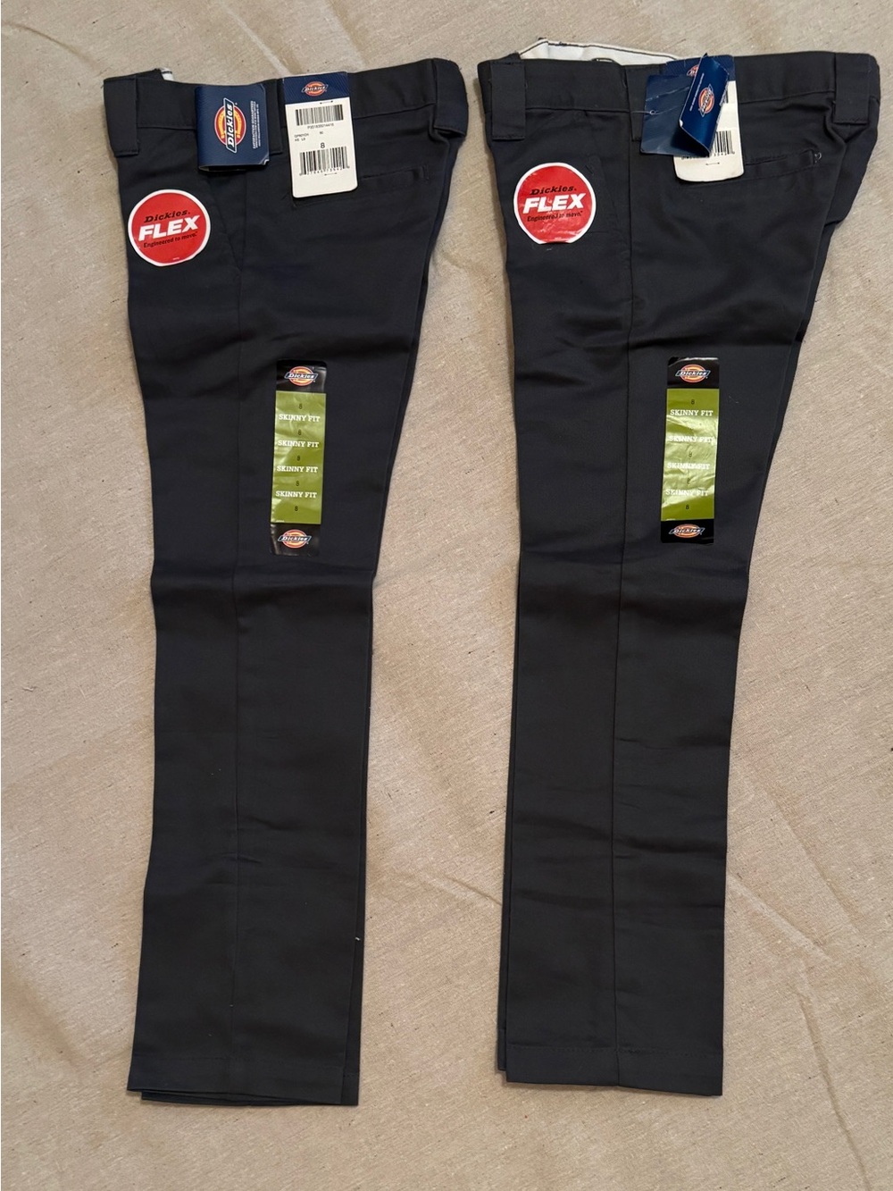 NWT Bundle of 2 Dickies Boys Size 8 FLEX Skinny Straight Fit Pants Charcoal Gray